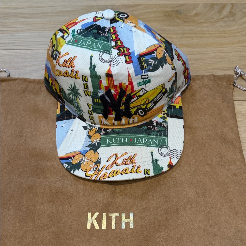 Kith Kids White Multicolor New York & Hawaii Print Baseball Cap with Black Logo